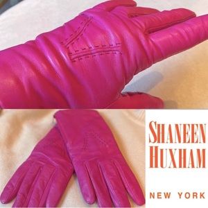 Shaneen Huxham NY bubble gum pink leather gloves lined with cashmere